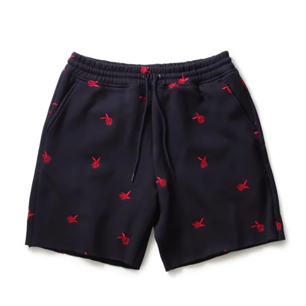 DEATH BUNNY ALL OVER EMBROIDERED SHORTS NAVY